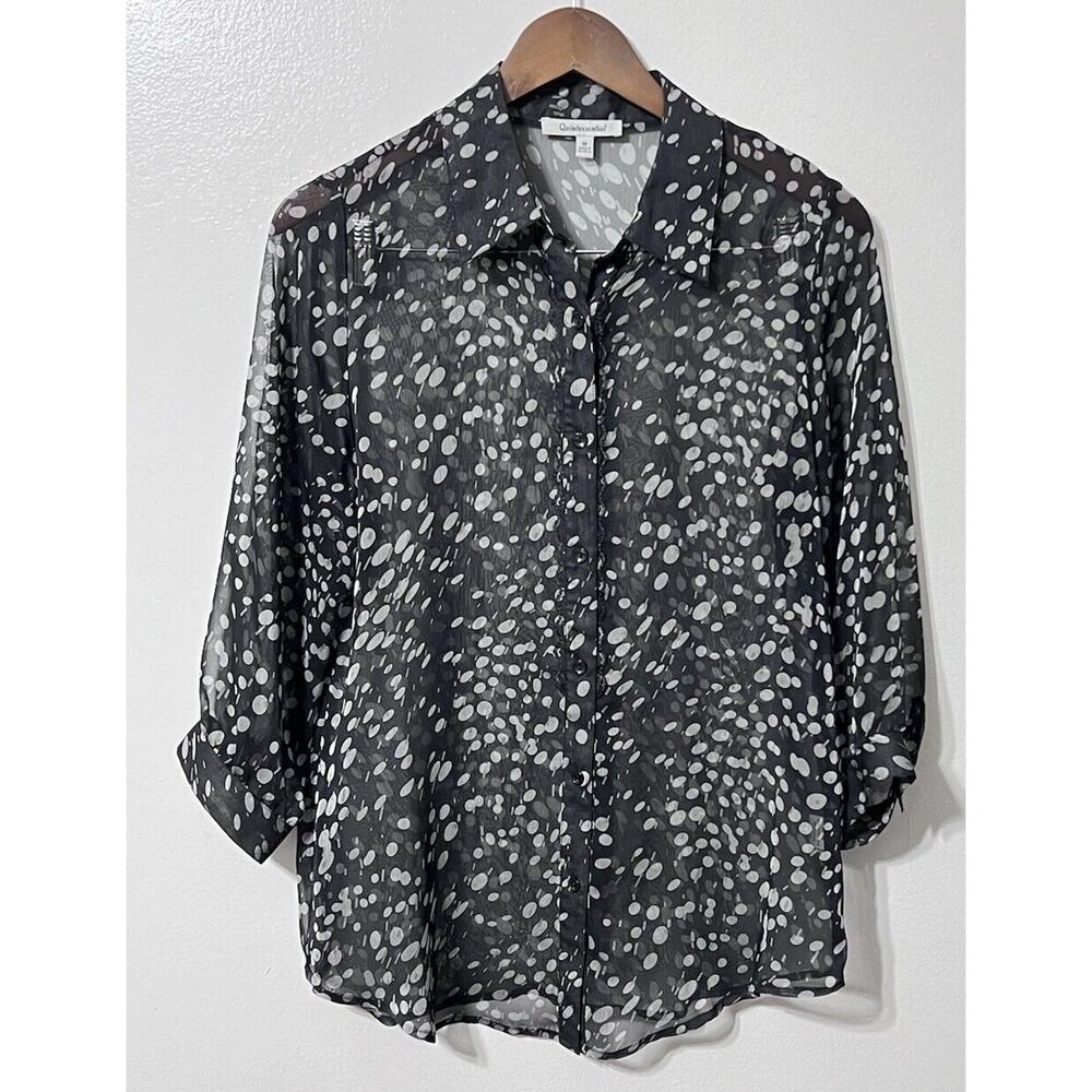 Y2K Quintessential Blouse‎ Sheer Medium Black Lace Trim Whimsigoth Gothic Fairy